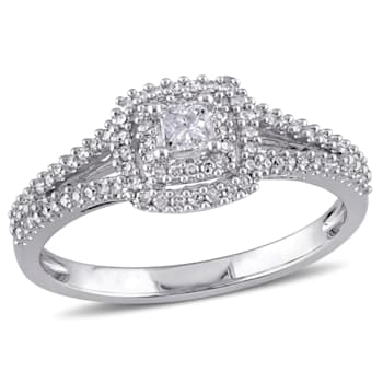 3/8 CT TW Princess Cut Diamond Double Halo Split Shank Engagement Ring
in Sterling Silver