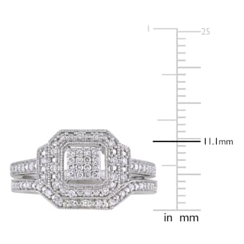 1/4 CT TW Diamond Vintage Split Shank Bridal Ring Set in Sterling Silver