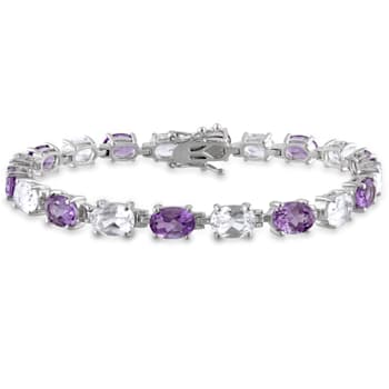 19 3/4 CT TGW Amethyst and Created White Sapphire Link Bracelet in
Sterling Silver