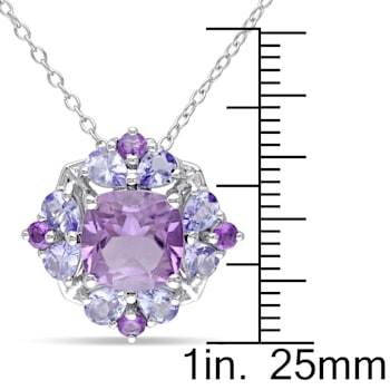 3 CT TGW Amethyst and Tanzanite Quatrefoil Floral Pendant with Chain in
Sterling Silver