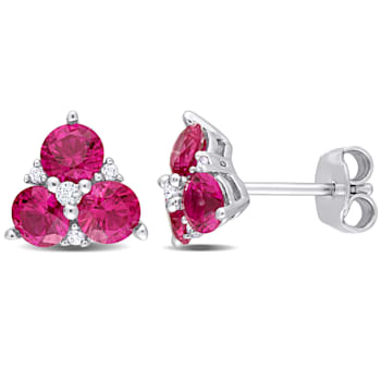 1 7/8 CT TGW Created Ruby and Created White Sapphire 3-Stone Earrings in
Sterling Silver