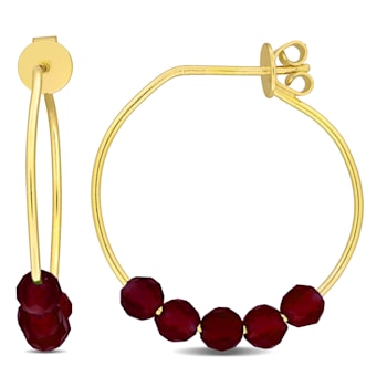 1 1/4ctw Garnet Bead Hoop Earrings in Yellow Plated Sterling Silver