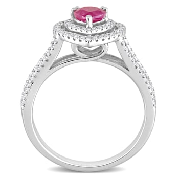 3/5 CT TGW Ruby and 3/8 CT TW Diamond Double Halo Heart Ring in 14K
White Gold