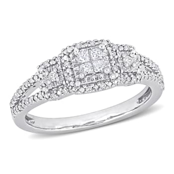 1/5 CT TW Princess and Round Diamond Split Shank Ring in Sterling Silver