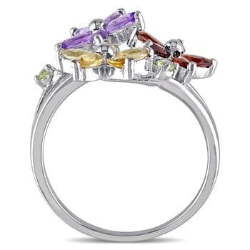 1 1/2 CT TGW Multi Gemstone Floral Ring in Sterling Silver