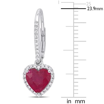 2 1/10 CT TGW Ruby-CN and 1/4 CT TW Diamond Heart Leverback Earrings in
14K White Gold