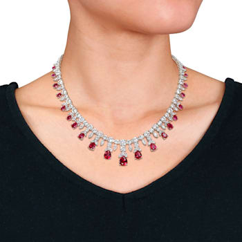 63 4/5 CT TGW Created Ruby and Created White Sapphire Necklace in
Sterling Silver