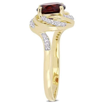 2 1/7 CTW Garnet, White Topaz and Diamond Swirl Ring in Yellow Plated
Sterling Silver