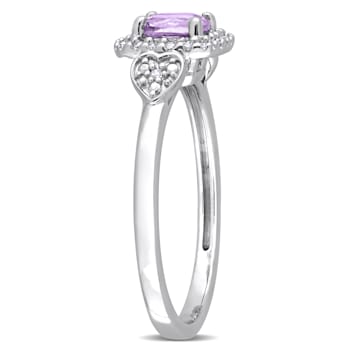 5/8 CT TGW Amethyst and 1/10 CT TW Diamond Square Halo Ring in Sterling Silver