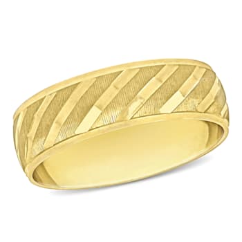 Ladies 6mm Striped Wedding Band in 10K Yellow Gold