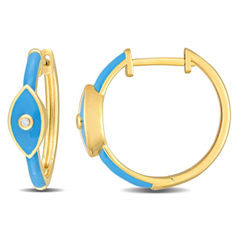 Created White Sapphire Evil Eye Enamel Hoop Earrings in Yellow Plated
Sterling Silver