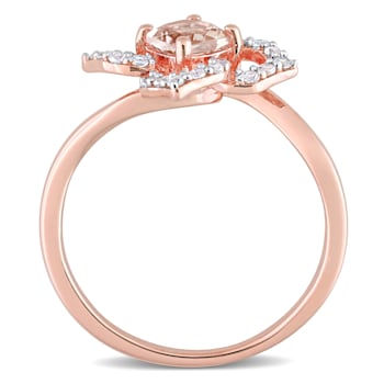 4/5 CTW Morganite and White Topaz Floral Ring in Rose Plated Sterling Silver
