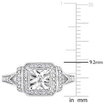 1/5 CT TW Diamond Halo Square Vintage Promise Ring in Sterling Silver