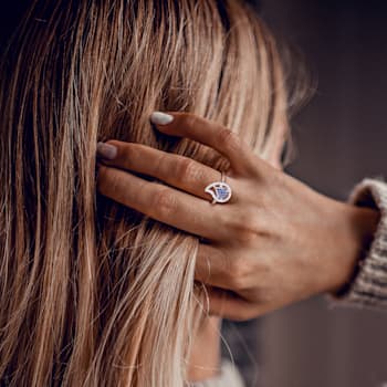 3/8 CTW Created Blue Sapphire and White Topaz Teardrop Ring in Sterling Silver