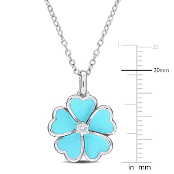 1/10 CT TGW White Topaz with Light Blue Enamel Flower Pendant with Chain
in Sterling Silver