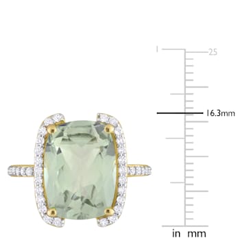 6 7/8 CT TGW Green Quartz and White Topaz Semi Halo Ring in Yellow
Plated Sterling Silver