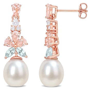 Morganite, Topaz, Aquamarine and 8.5-9MM Cultured Pearl Earrings in 18K
Rose Over Sterling Silver