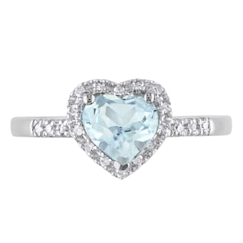 5/8 CT TGW Aquamarine and 1/10 CT TW Diamond Heart Halo Ring in Sterling Silver