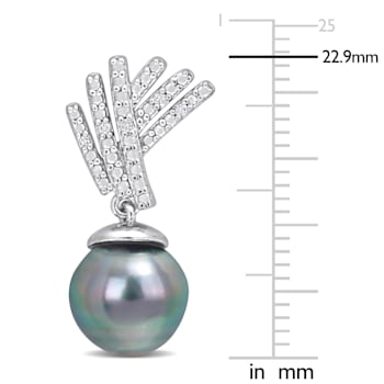 9-10 MM Black Tahitian Cultured Pearl and Diamond Accent Drop Earrings
in Sterling Silver