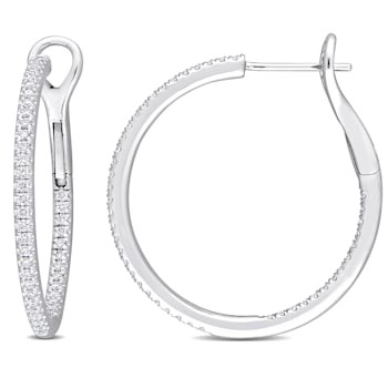 1/2 CT TW Diamond Vintage Hoop Earrings in 10k White Gold