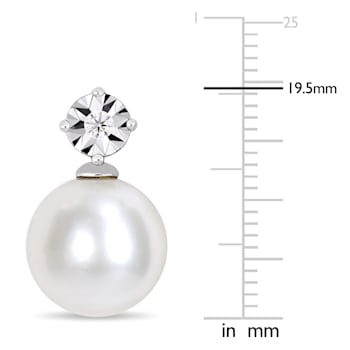 11-12 MM Freshwater Cultured Pearl and Diamond Accent Earrings in
Sterling Silver