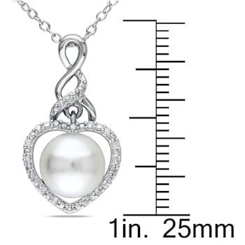 8-8.5MM Freshwater Cultured Pearl and Diamond Heart Pendant with Chain
in Sterling Silver