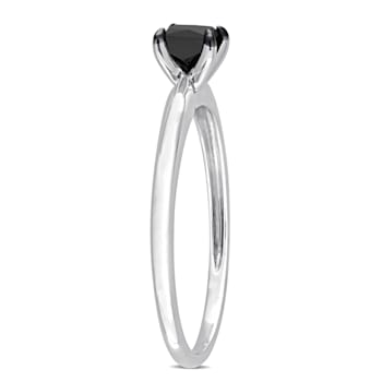 1/2 ct Black Diamond Solitaire Engagement Ring in 10K White Gold