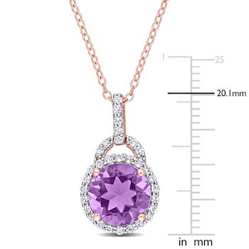 3 CT TGW White Topaz and Amethyst Pendant with Chain in Rose Plated
Sterling Silver