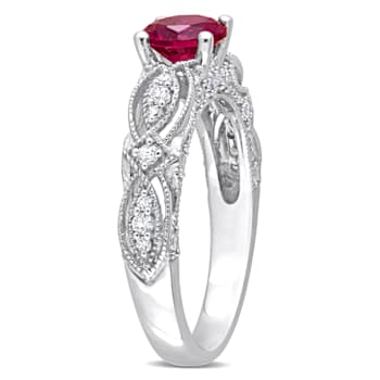 1 3/8 CT TGW Created Ruby Created White Sapphire and Diamond Accent Ring
in 10K White Gold