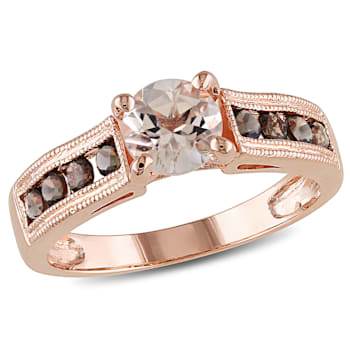 1 1/4 CTW Morganite and Smoky Quartz Ring in Rose Plated Sterling Silver