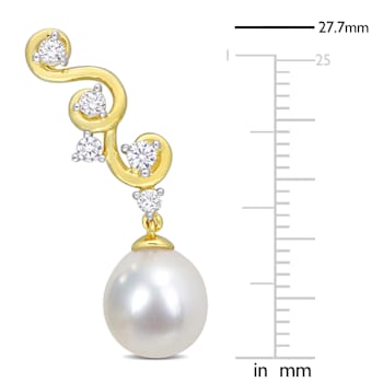 8-9MM South Sea Pearl and Created White Sapphire in 14K Yellow Gold Over
Sterling Silver Earrings