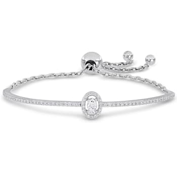 3/4 Ct DEW Created Moissanite Oval Halo Adjustable Bolo Bracelet in
Sterling Silver