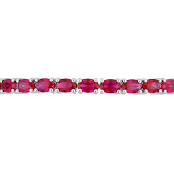 11-1/4 CT TGW Oval-Cut Created Ruby Bangle in Sterling Silver