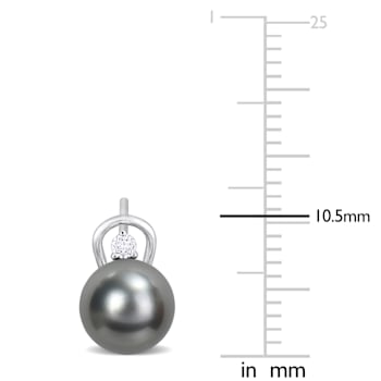 8-8.5MM Black Tahitian Cultured Pearl and 1/8 CT TGW Topaz Leverback
Earrings in Sterling Silver