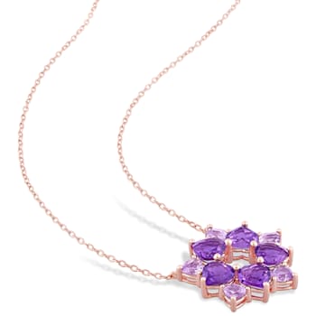 4 3/4 CT TGW Amethyst and Amethyst-Africa Floral Pendant With Chain in
Rose Plated Sterling Silver