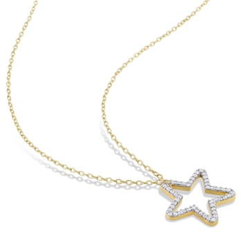 1/5 CT TW Diamond Open Star Pendant with Chain in 18K Yellow Gold Over
Sterling Silver