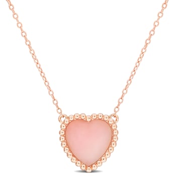 5 CT TGW Pink Opal Necklace with Beaded Halo in Rose Plated Sterling Silver