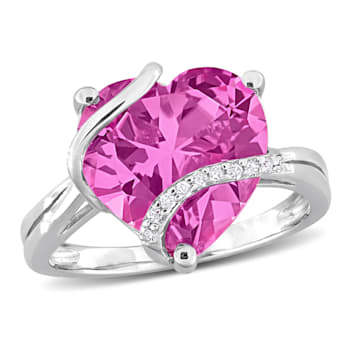 7 1/4 CT TGW Created Pink Sapphire and Diamond Accent Heart Wrapped Ring
in Sterling Silver
