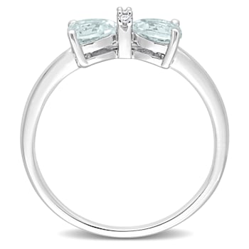 3/4 CT TGW Aquamarine and Diamond Accent Bow Ring in Sterling Silver