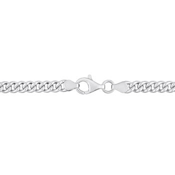1 1/7 CT TGW Created Ruby Curb Link Chain Bracelet in Sterling Silver