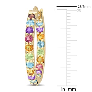 2 3/4 CT TGW Multi-Gemstones Hoop Earrings in Yellow Plated Sterling Silver
