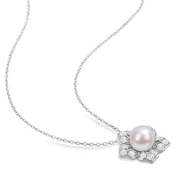 8-9MM Freshwater Cultured Pearl and 1 1/3 CT TGW Created Sapphire
Pendant in Sterling Silver