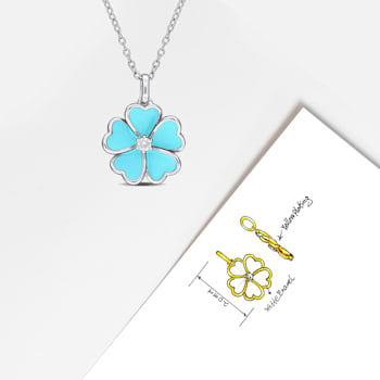 1/10 CT TGW White Topaz with Light Blue Enamel Flower Pendant with Chain
in Sterling Silver