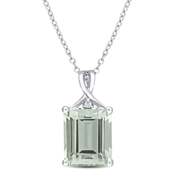 5 3/8 CT TGW Green Quartz and White Topaz Pendant with Chain in Sterling Silver