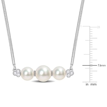 6-7.5MM Freshwater Cultured Pearl and 1/5 CT TGW Topaz Bar Necklace in
Sterling Silver