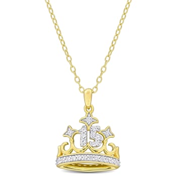1/4 CT TGW Created White Sapphire Crown Pendant with Chain in White
& Yellow Plated Sterling Silver