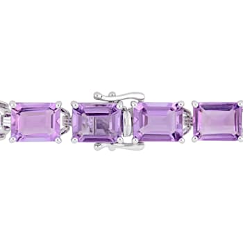 45 CT TGW Emerald-Cut Amethyst Tennis Bracelet in Sterling Silver