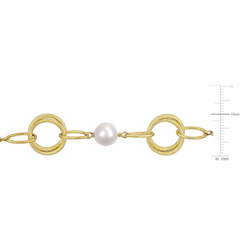 9-10 MM Freshwater Cultured Pearl Link Chain Necklace in 18K Yellow Gold
Over Sterling Silver