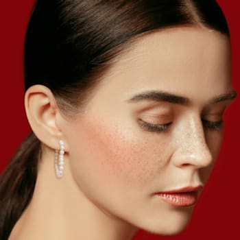 4.5-5MM Freshwater Cultured Pearl Open Heart Hoop Earrings in Sterling Silver