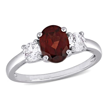 2 CTW  Garnet and Created White Sapphire 3-Stone Ring in Sterling Silver